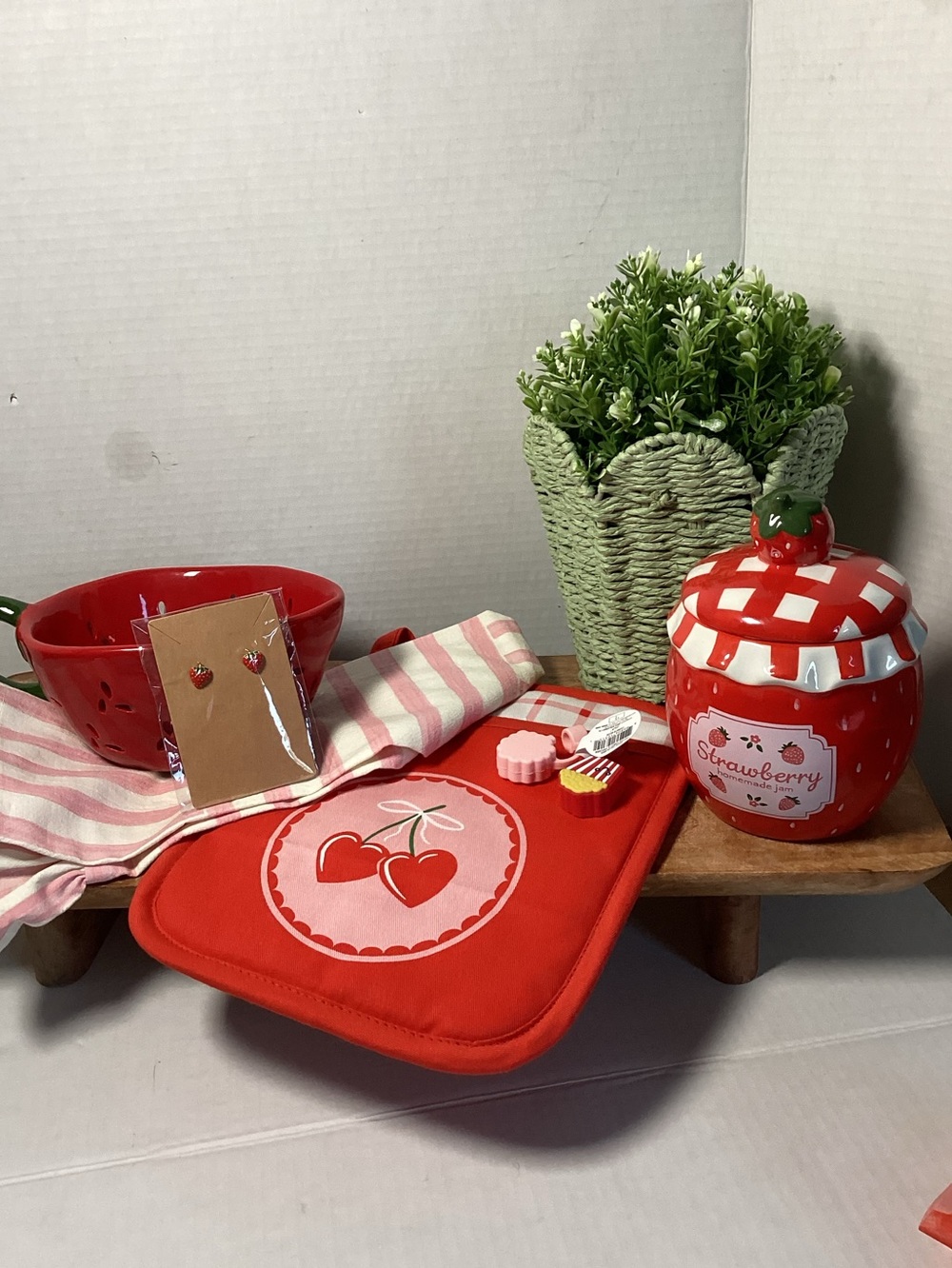 Target Red Strawberry & Cherry Ceramic Canister with Red Kitchen Accessories